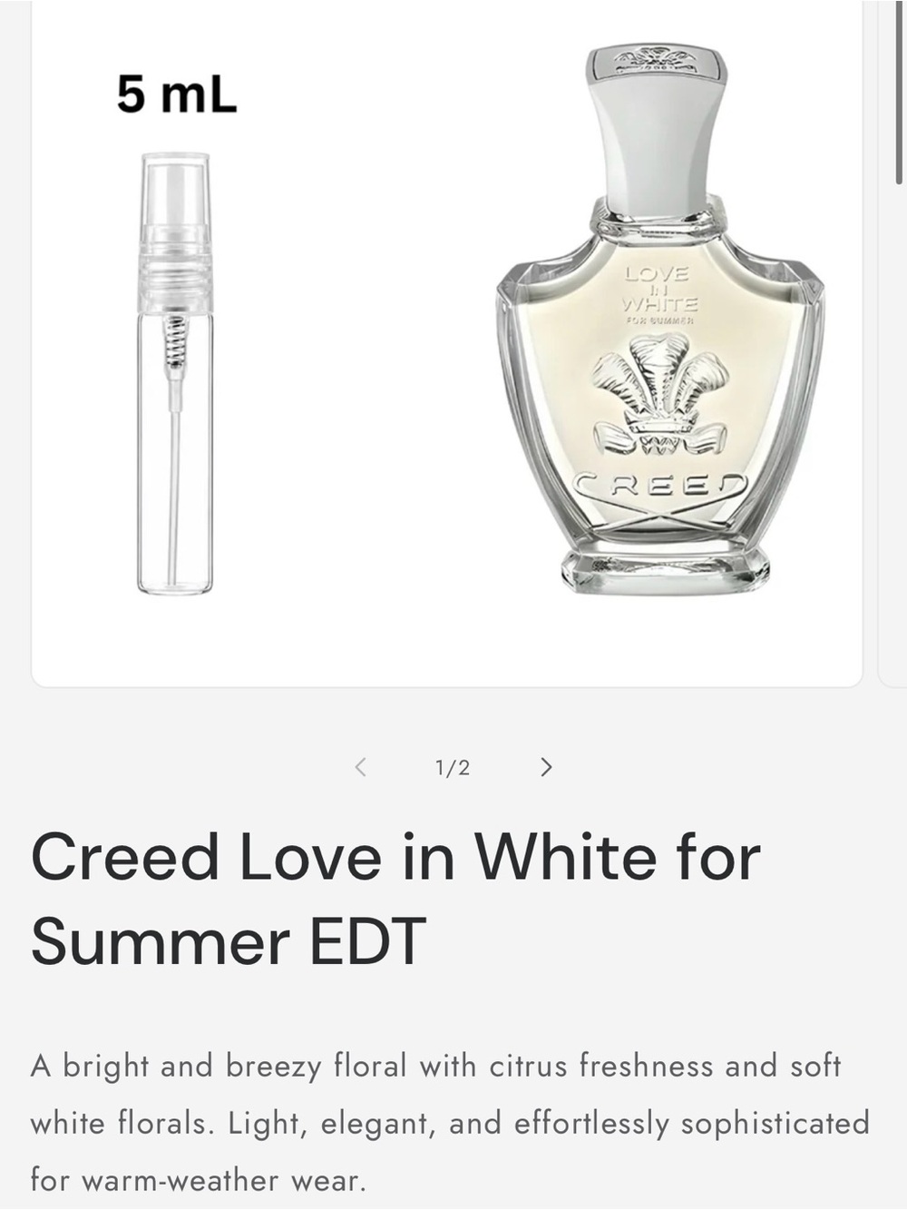 Creed Love in White EDT 5ml please read description